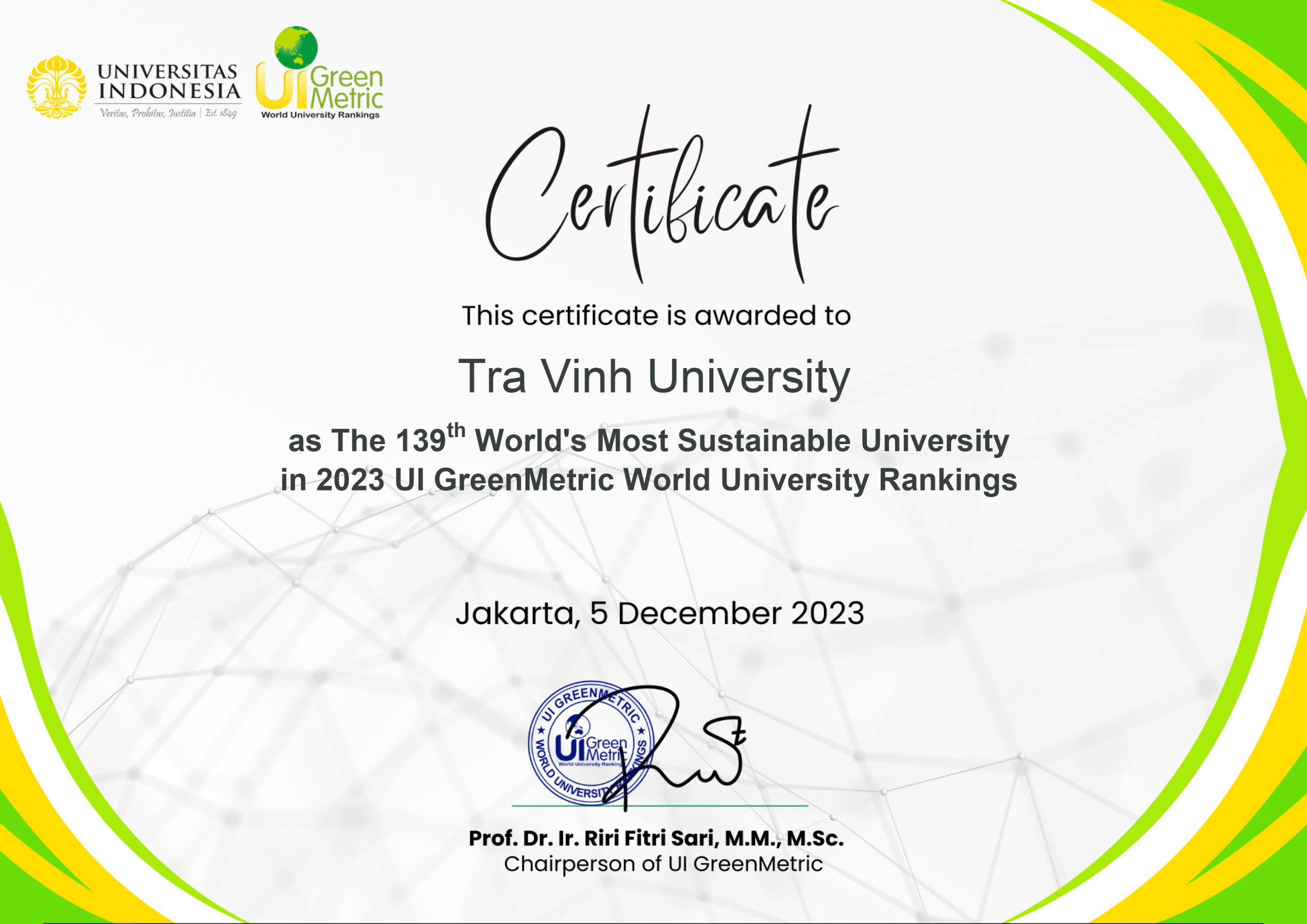 tvu edu vn certificate 2023 Greenmetric 1 scaled